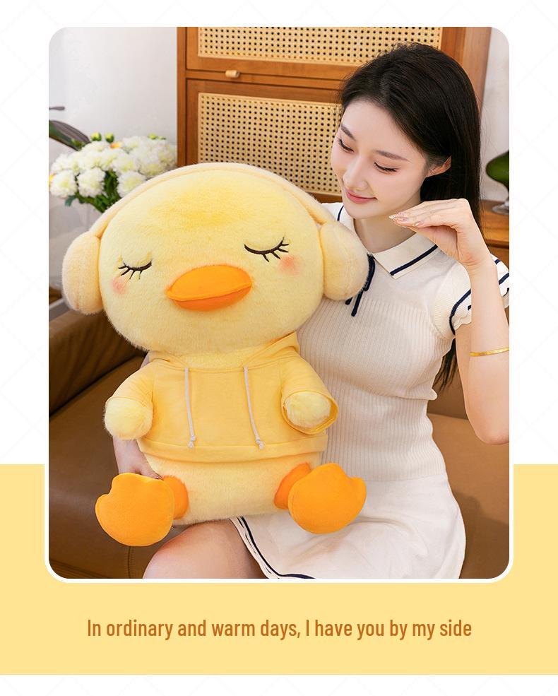 Little Yellow Duck Hoodie Plush Toy - Cute Headphone Duck Figure Doll for Claw Machines