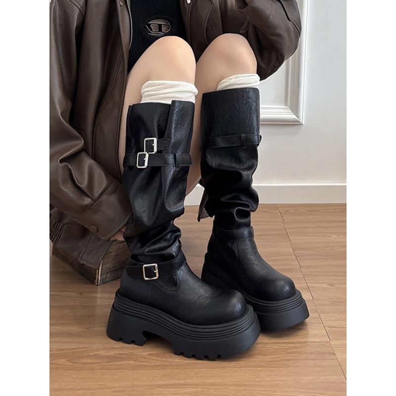Thick-soled Heightening Maillard Boots Women's Vintage Tall Knight Boots Pile Boots Western Boots
