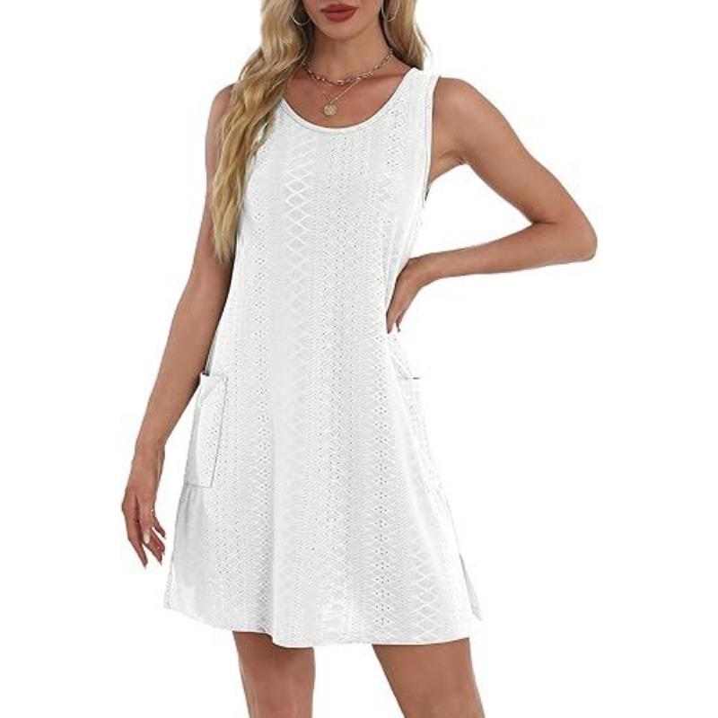 Women's Print Casual Sleeveless Vest Pocket Dress