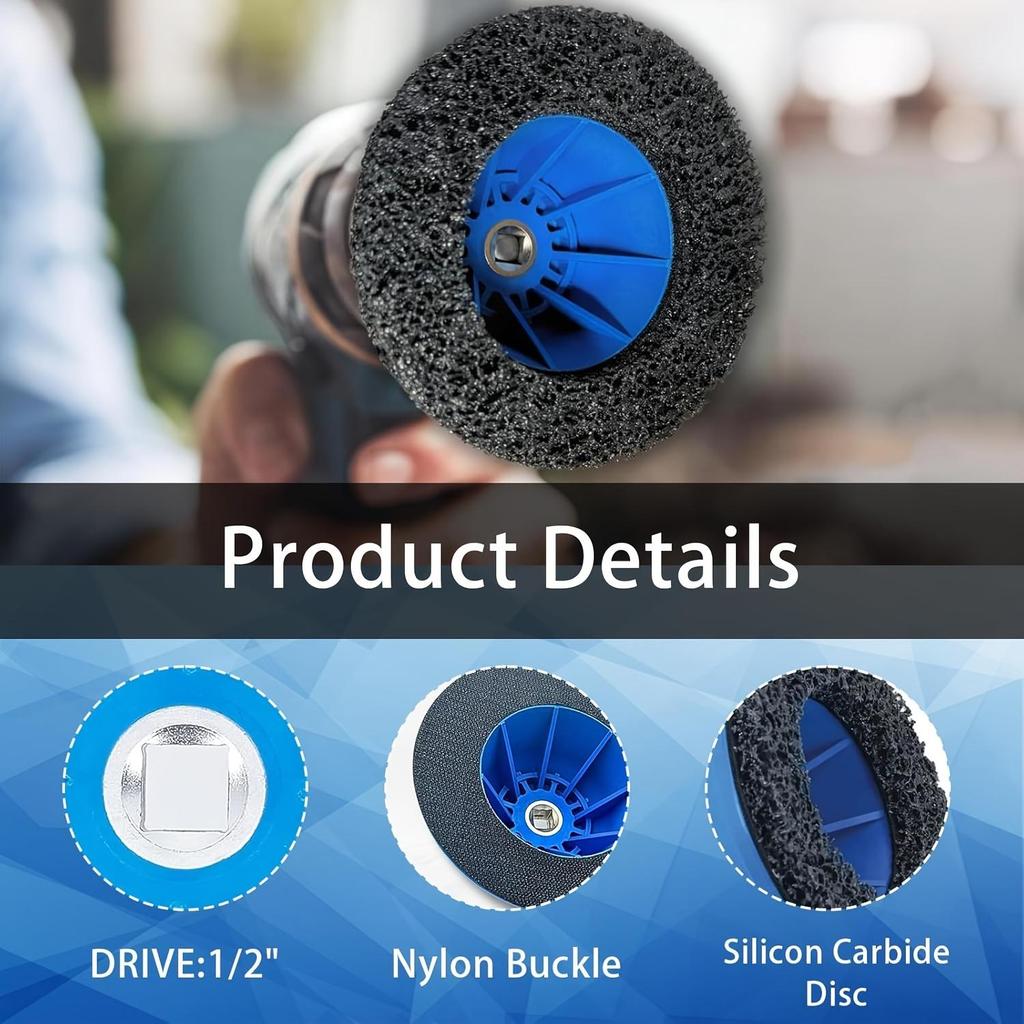 Professional Wheel Hub Kit - 6-Inch Silicon Carbide Disc with Cordless Drill Adapter - Hub Cleaner European & Caravans - Tire Change & Cleaning