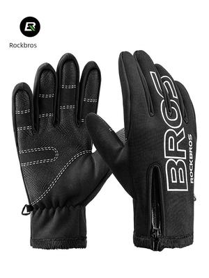 Rockbros Autumn and Winter Cycling Gloves Motorcycle Heattech Gloves Full Finger Bicycle Gloves Men Touch Screen Thickened