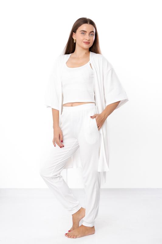 Set – Women's Relax Fit Homewear Robe + Top + Pants, Practical Design, Any Season, 8449-050 HC
