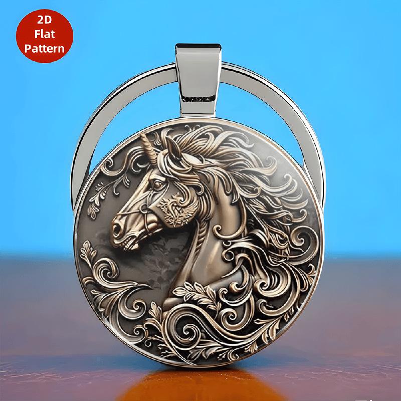 Vintage Horse Head Pattern Dome Glass Alloy Keychain Backpack Pendant Hanging Decoration Car Keyring New Year Gift