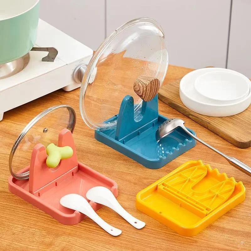 Foldable Plastic Pot Lid Rack, Multifunctional Spatula Spoon Holder, Kitchen Pan Cover Stand, Tableware Storage Organizer