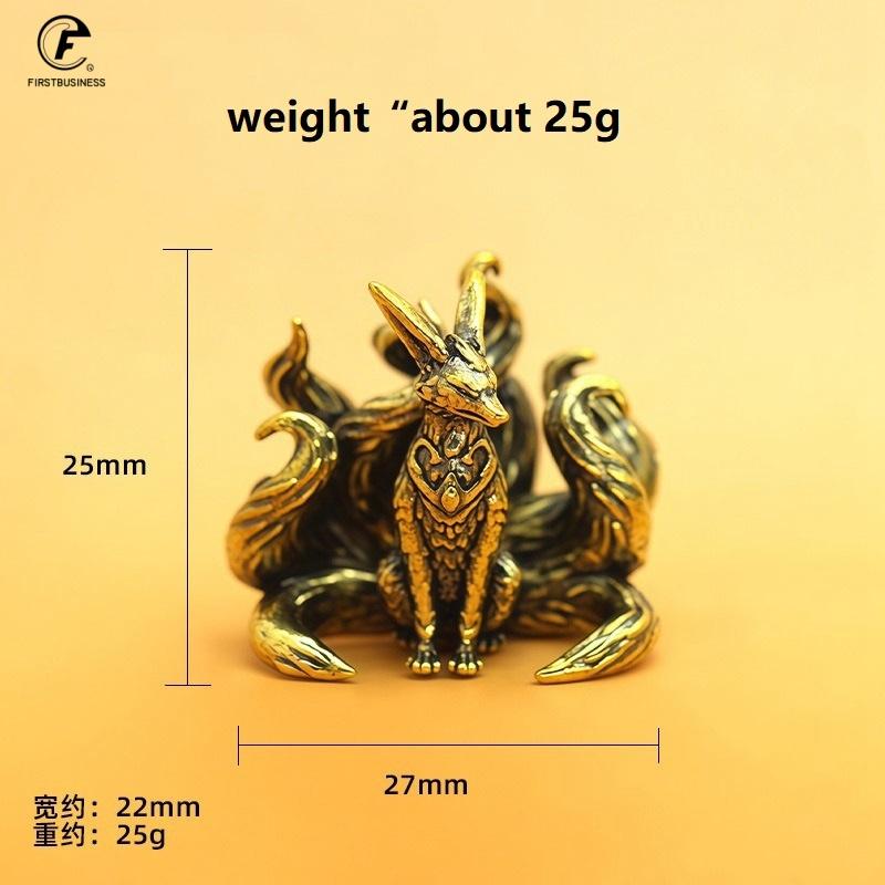 1 pcs Mini Antique Brass Lucky 7 Tails Fox Figurine Miniature Antique Brass Lucky Seven Tailed Fox Figurines Feng Shui Ornament