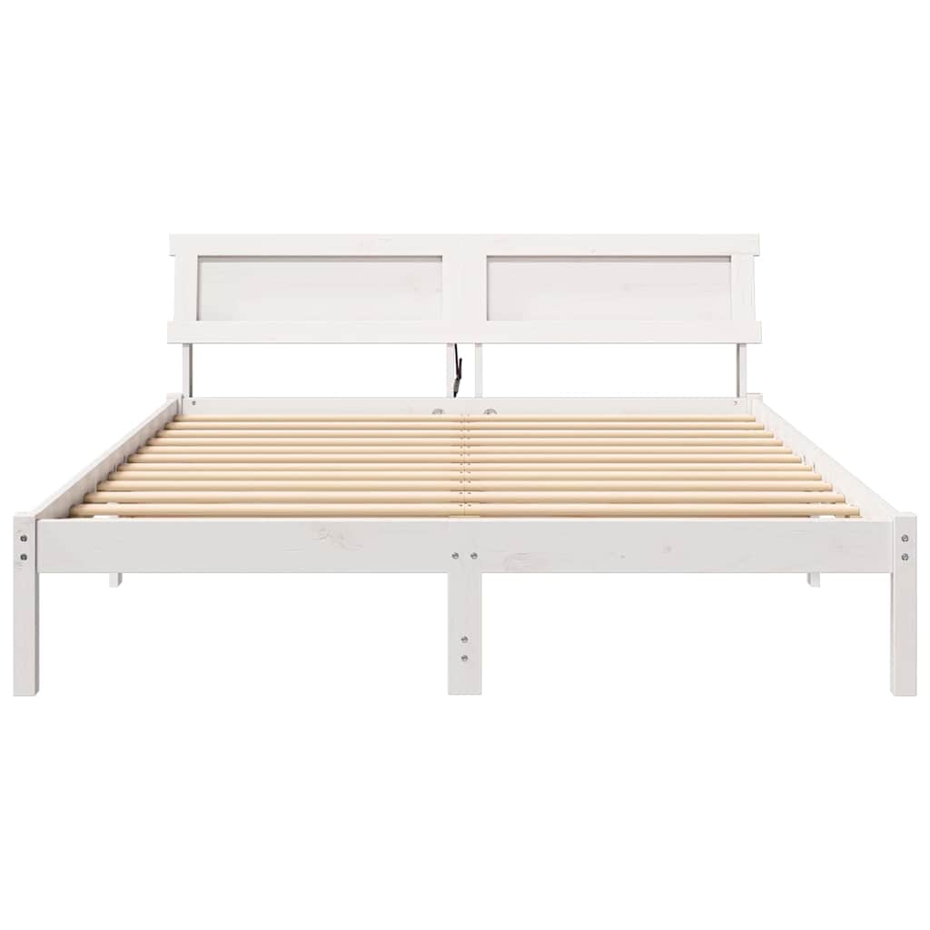 White Bed Frame with Headboard 140 x 200 cm Solid Pine Wood