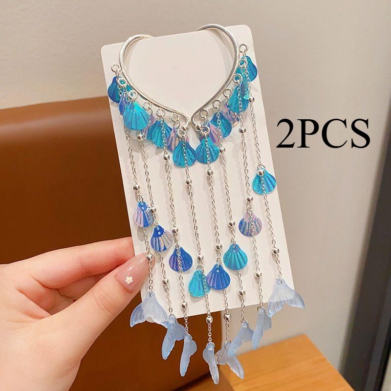 1/2PCS. Girls' Mermaid Hair Accessories: Dreamy Forehead Chains, Princess Tassel Clips & Shell Ear Cuffs,  Adorable  Ornaments