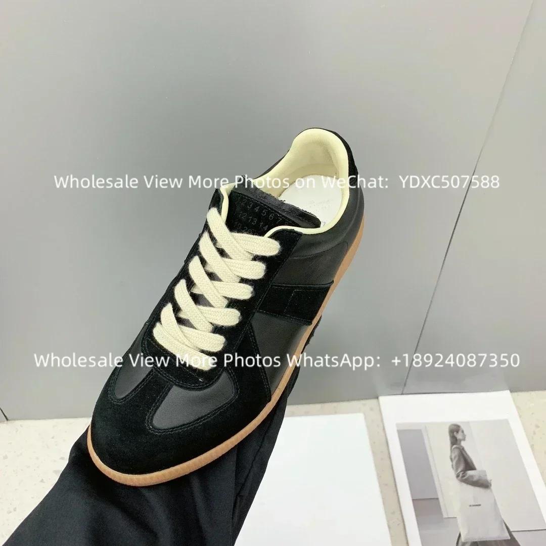 

Высококачественные новые кожаные повседневные туфли на плоской подошве белого цвета для женщин, на шнуровке, без застежек, роскошные немецкие тренировочные туфли для мужчин 45 чёрный