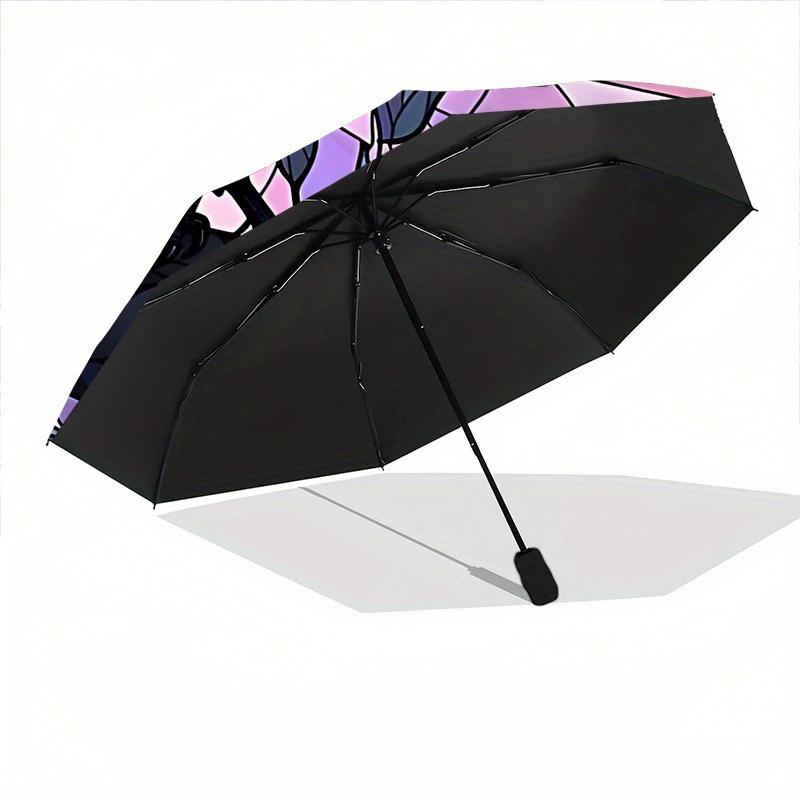 1pc Stained Raven Compact Travel Umbrella, Automatic Folding Lightweight Windproof 8-Bone Reinforced Design, Portable for Backpack Durable C