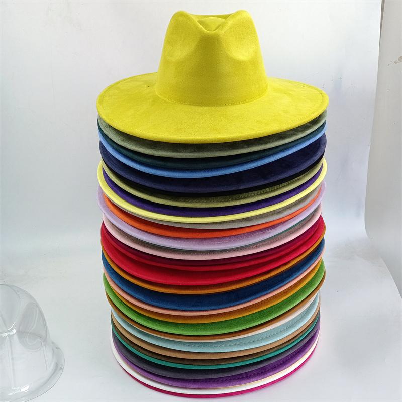 Teal Suede Hat Wide Brim 34 Colors Fedora Hat Men Women Autumn Winter Felt Jazz Hats Classic Church Fedoras Chapeau Sombrero Muj