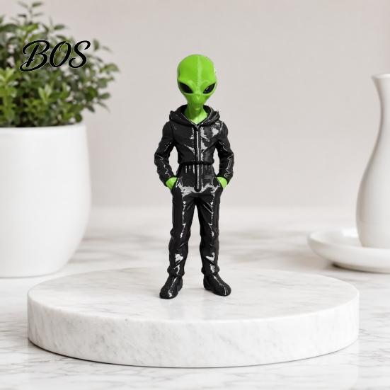 Sci-Fi Street Style Dekoration Alien mit Kapuzenpullover Statue, 3D-gedruckte grüne Figur, Sammlerfigur Skulptur, Sci-Fi Schreibtischdekoration