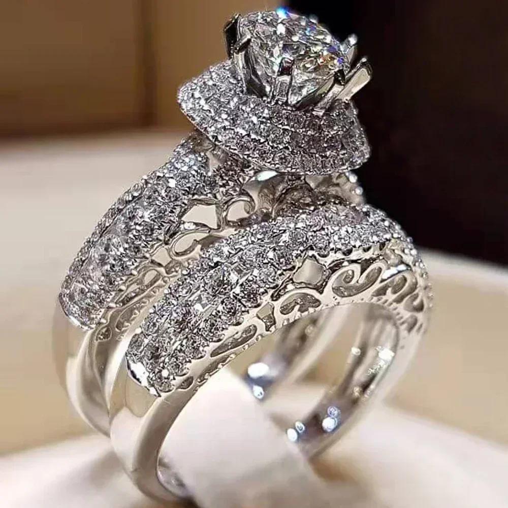 Fashion Geometric Design Women'S Ring Set - Modern Bride Wedding Engagement Jewelry Accessories For Wholesale