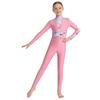 Girls Gymnastics Long Sleeve Leotard Shiny Sequins Rhinestones Back Invisible Zipper Full Body Ballet Figure Skating Performance