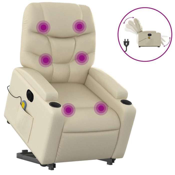 VidaXL Electric Massage Recliner Cream Faux Leather 3204680