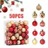 50 Stück Gold Rot Schneeflocke Weihnachtskugeln Set Kunststoff Neujahr Hängeanhänger Kugelornamente für Weihnachtsbaum Navidad Party Deko