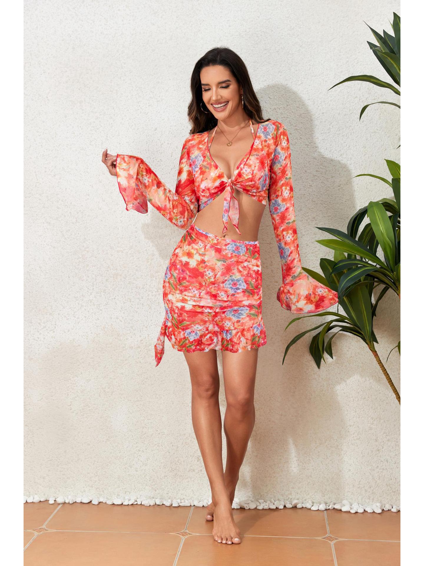 

2024 Сексуальный раздельный купальник из четырех частей с длинными рукавами – Купальник в стиле европейских и американских инфлюенсеров Extra Large