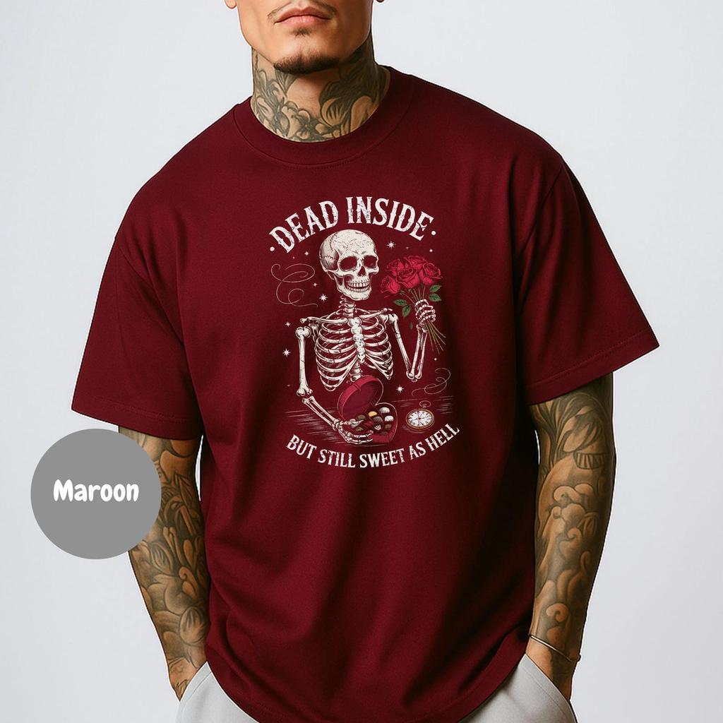 Skeleton Vintage T-shirt Dead Inside But Still Sweet As Hell, Heavyweight Unisex Crewneck Tee, Goth Graphic Shirt, Sarcastic Halloween Top
