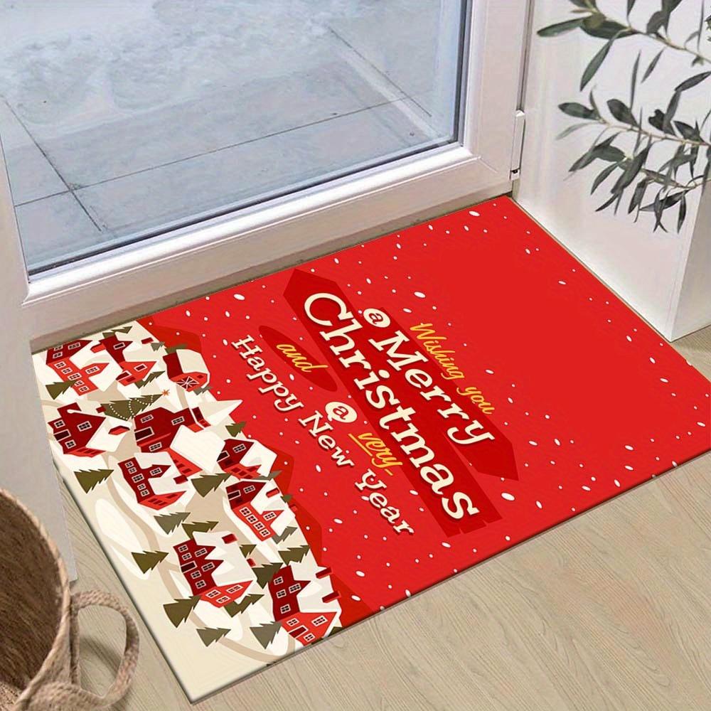 

1pc Christmas Themed Rug, Merry Christmas and Happy New Year Print, Bedside Carpet, Non slip Laundry Room Mat, Machine Washable Water Absorb 60cm by 90cm