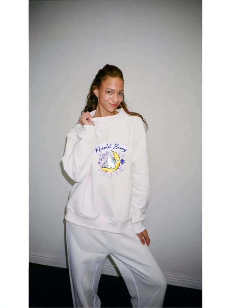 Women's Autumn Fashionable Mid-High Neck Loose Hoodie
