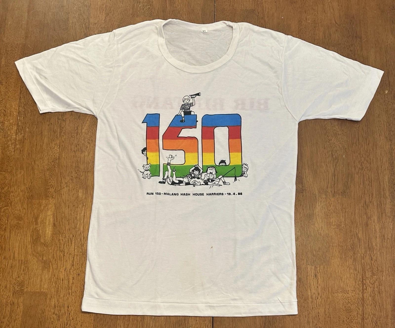 Vintage 80s Hash House Harriers T Shirt Fits S/M Long Bir Bintang Beer Indonesia 2XL