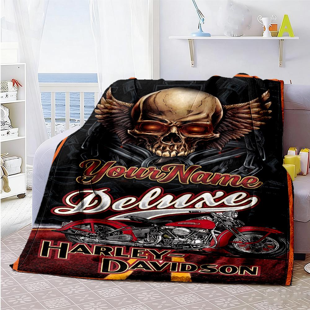 Harley-davidson Motorcycles Customize Text Blanket Cozy Customizable Blanket Warmthful Decor for Picnics Nap Sofa Bedding Four Seasons Multipurpose