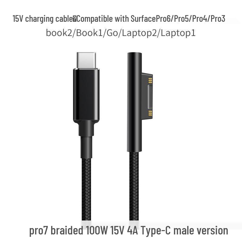 Fast Charging PD To Type-C Cable for Microsoft Surface Pro 1-6 Tablets