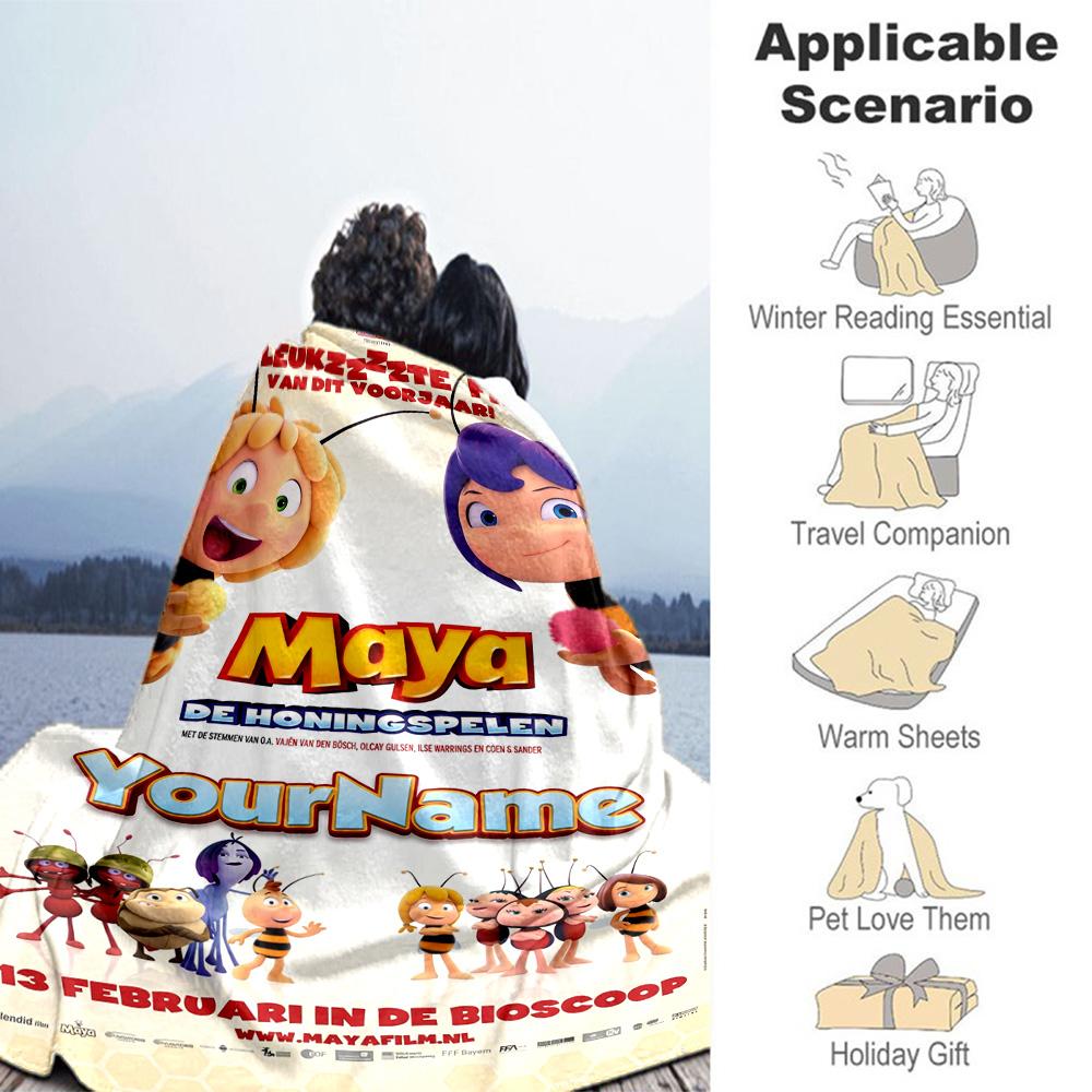 Biene Maja Customize Text Blanket Multi-purpose Customizable Blanket Warmthful Decor Suitable for Bed Sofa Home Decor Livingroom