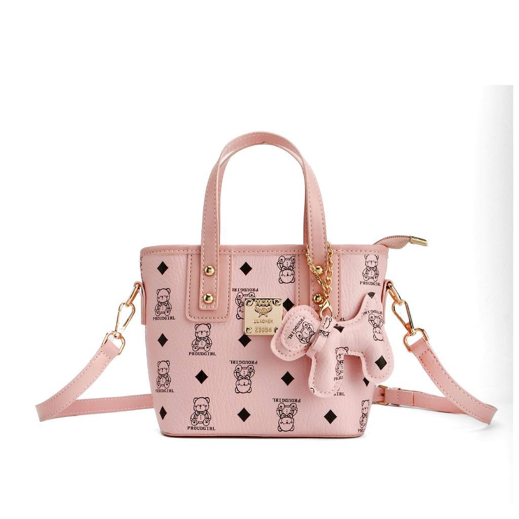 Cute bear printed bucket bag women's new trendy versatile commuter handbag casual shoulder messenger bag trendy