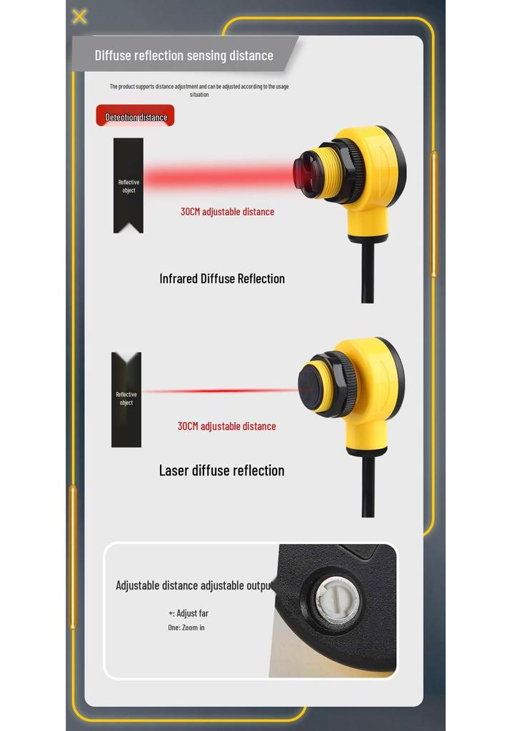 M18 Ultra-Short Diffuse Reflective Laser Sensor - Adjustable NPN Infrared Switch