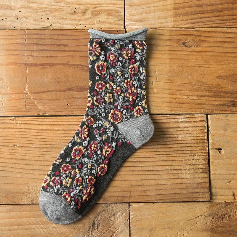 Fashion Cute Korean Style Girls Ladies Casual Crew Socks Colorful Flower Women Cotton for Spring Winter Happy Creative Gifts
