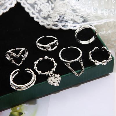 1 Set Damenring Herzform Kettendekor Offenes Design Metallfingerring