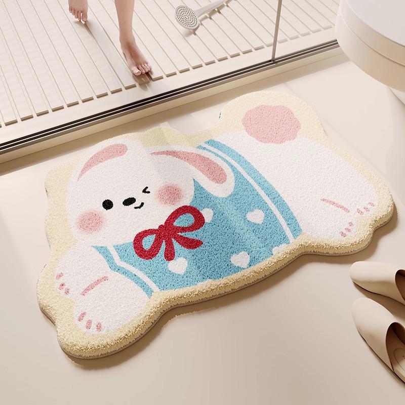 Cartoon Puppy Imitation Cashmere Floor Mat: Absorbent, Insulating Door Mat for Shower Room
