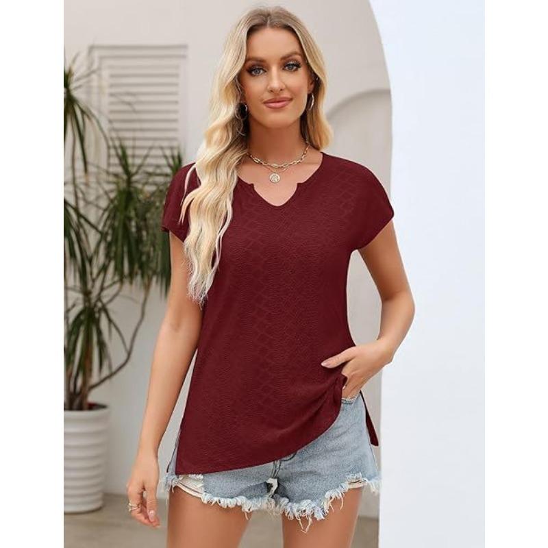 YYFS Dámská móda Ležérní Léto Jaro Jednobarevný potisk Halenky a košile s krátkým rukávem a výstřihem do V