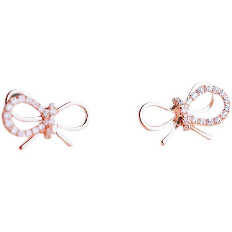 

Милые односторонние серьги-бантики с бриллиантовой вышивкой, индивидуальный трехмерный дизайн ниши, простой темперамент
