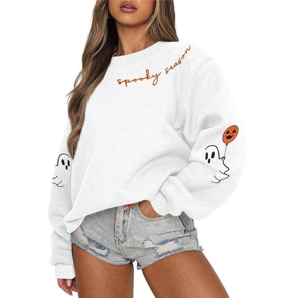 Women's Casual Fashion Round Neck Long Sleeve Halloween Printed Sweatshirt