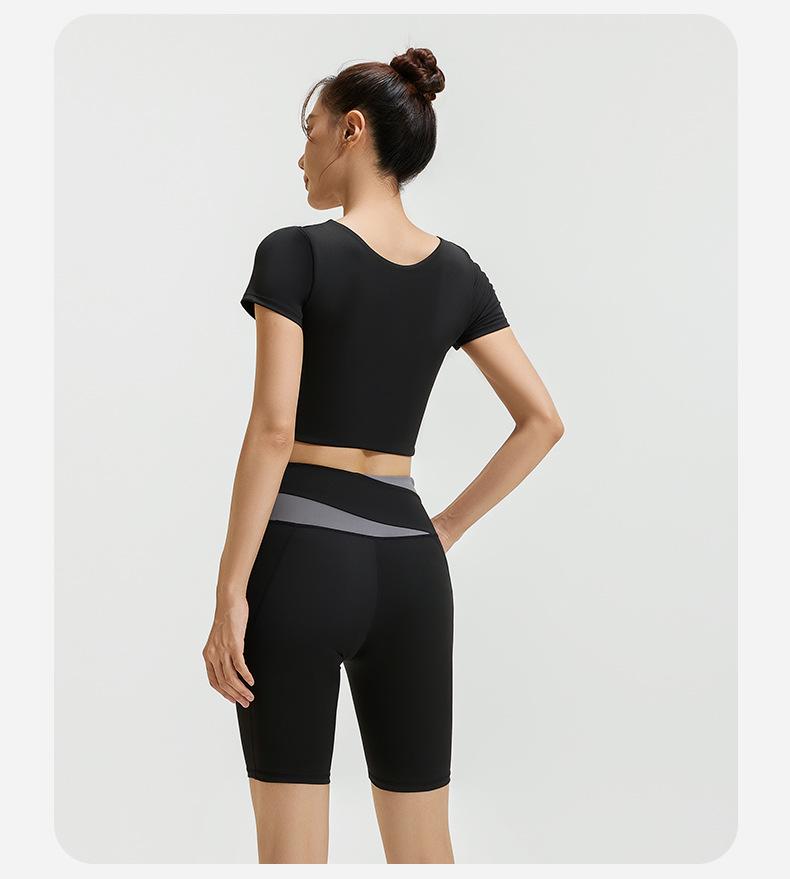 Women's Contrast Color Yoga Set: Navel-Baring Short Top & High Waist Hip-Lifting Pants for Spring/Summer Fitness & Running.