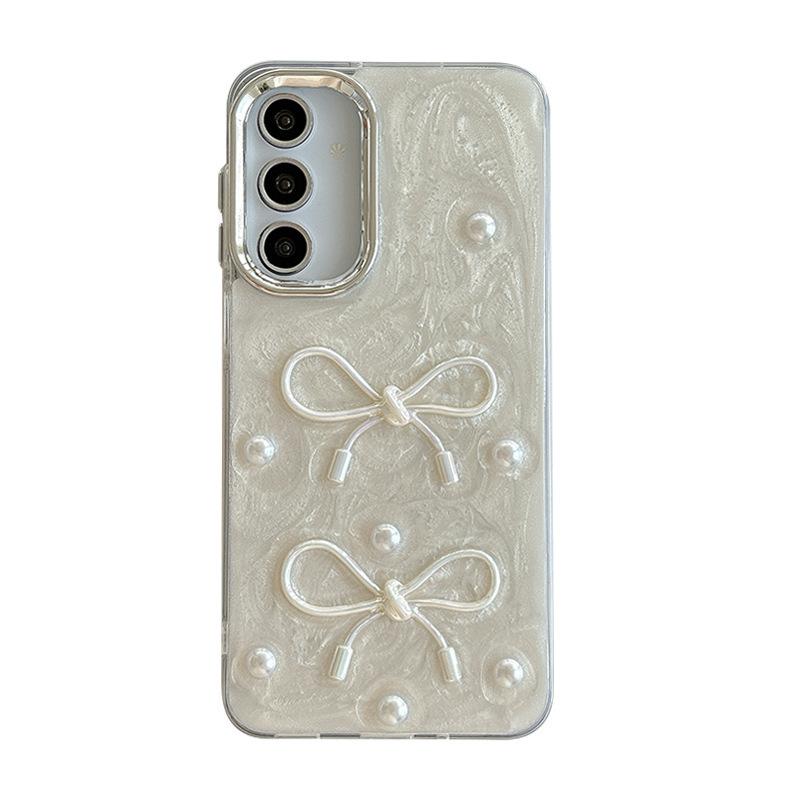 Samsung S24Ultra Mobile Phone Case Is Suitable For S25Plus Bow Pearl Love A16 Glitter S23Fe Women'S Models