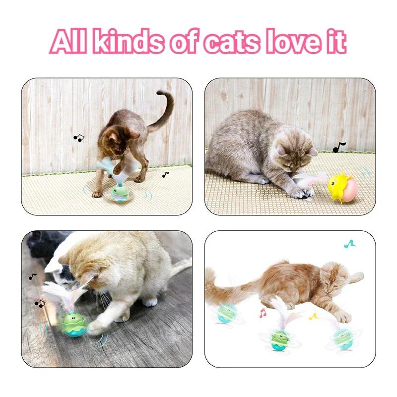 Katzenspielzeug, interaktives Katzenspielzeug, automatischer elektrischer Ton, drehendes kleines Monster, Feder, neckender Katzenstab, farbiges Licht