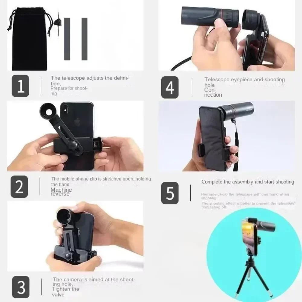 1pc Mini Portable 2000x25 HD Monocular Telescope Mobile Phone Telescope with Holder Camping Hunting Birdwatching Telescope