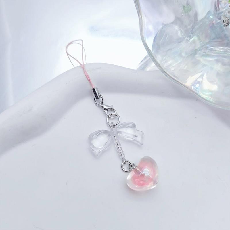 Y2K Heart Bowknot Pendant Phone Strap Portable Hanging Lanyard for Girls Women
