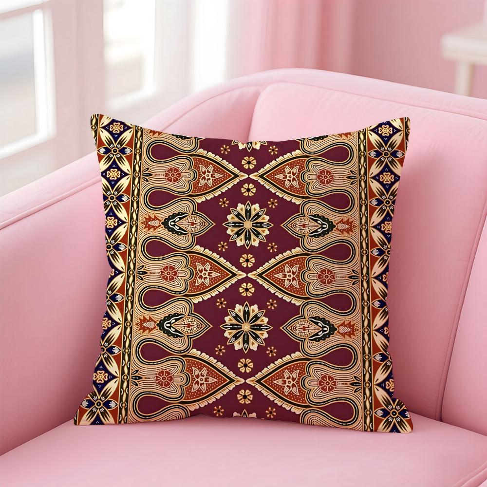 Fashion Colorful Chinese Ethnic Pattern Designs Cushion Cover Pillowcase Short Plush Invisible Zipper Room Sofa Cushion Cover