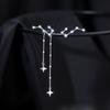 JWER Romantic French Silver Color Asymmetric Star Long Tassel Korean Fashion Zircon Drop Earring For Girl Women Birthday Gifts