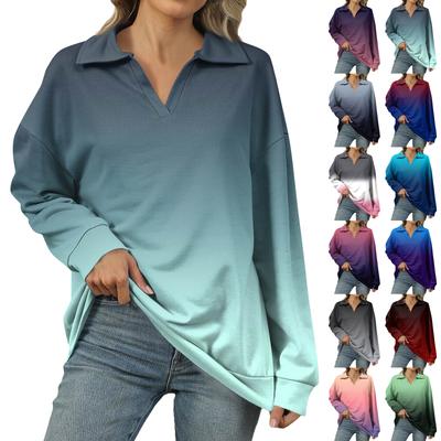 Damen Sommermode Lässig Bedrucktes V-Ausschnitt Langarm Shirt Top