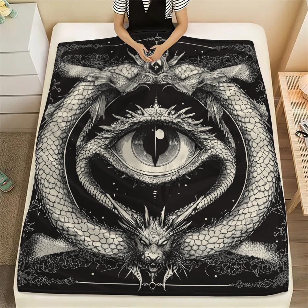 Dragon Symbols  Print Flannel Blanket, High quality Comfortable for All Seasons, Home Decor, Warmth and Comfort