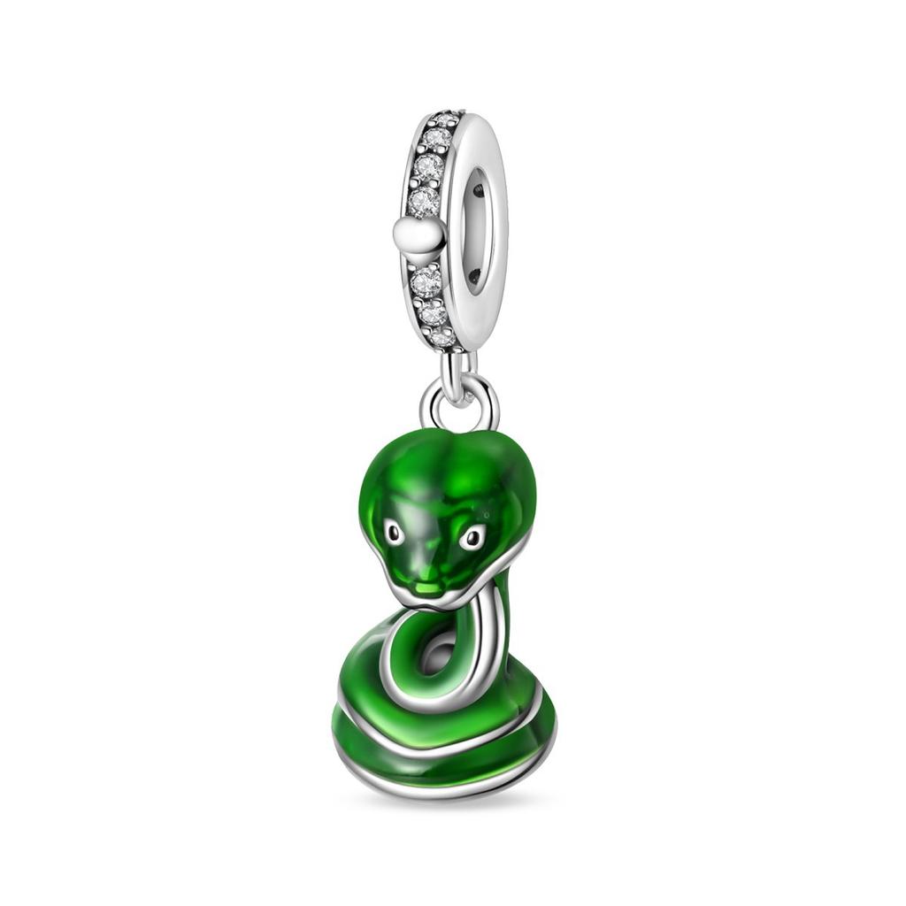 S925 Silver Vintage Serpent Pendant Jewelry Accessories Green Snake Beads For Bracelet Necklace Decoration