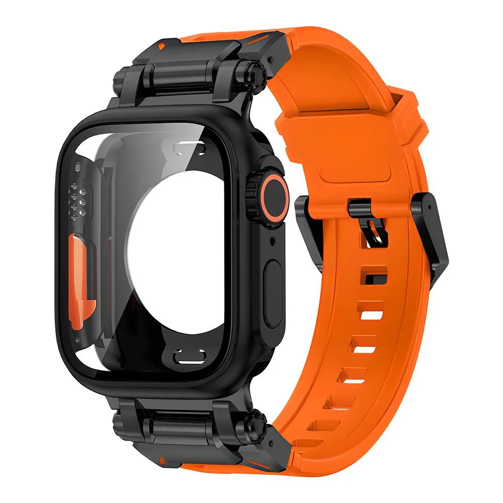 Silicone strap+protective case compatible for Apple Watch Ultra2 49mm 44mm 45mm 41mm 40mm for IWatch series 9 8 7 6 SE 5 4 3 2 1