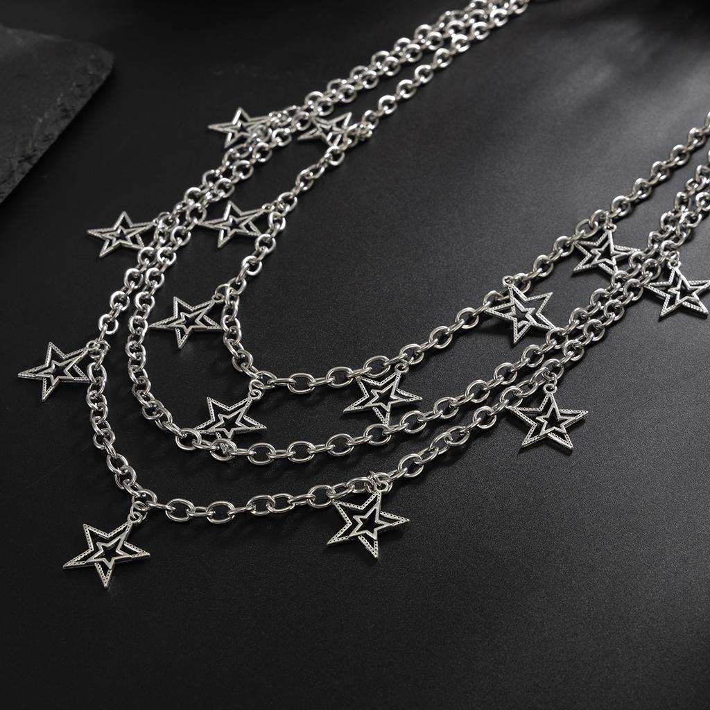 Punk Style Hollowed Out Pentagram Chain Jeans Chain, Hip Hop Star And Moon Pendant Waist Chain Hanging Chain