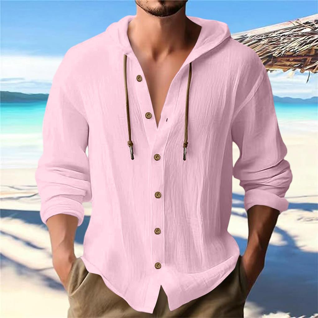 Men's Summer New Loose Print Long Sleeve Shirt Cardigan Beach Shirt