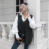 Autumn Winter Pocket Big Swing V-neck Long Vest Sweater Women Loose Vest Outside Wear Sweater Inside