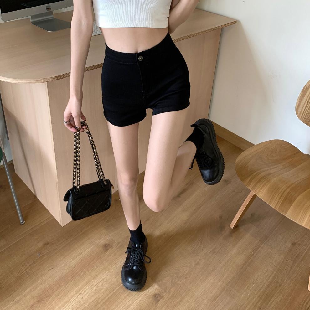 American Spicy Girl High-Waisted Denim Hot Pants: Women's Slimming Elastic Hip-Hugging Shorts
